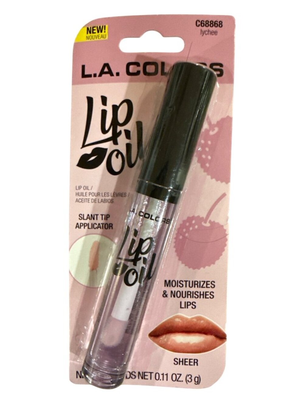 L.A. COLORS Lip Oil Gloss C68868 LYCHEE Clear Slant Tip Moisturizes & Nourishes
